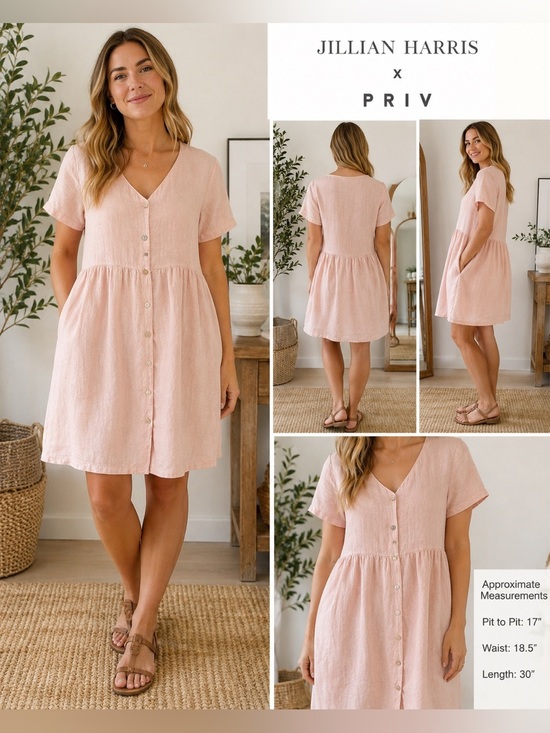Jillian Harris Dresses & Skirts - Jillian Harris x PRIV Hampton Pink 100% Linen Made in Italy Babydoll Dress S